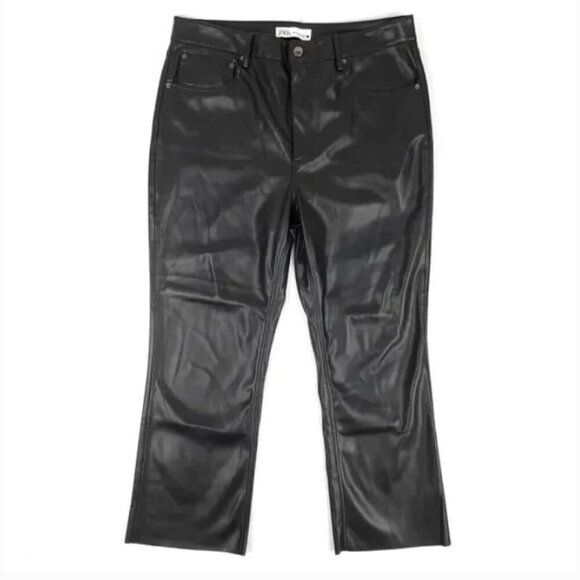NEW Zara The Dreed 90's Vegan Leather Cropped Flare Pants in Black 90s y2k 12 - Picture 1 of 16